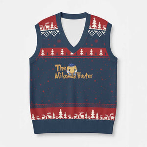 Funny Passover V-Neck Knit Sweater Vest Afikoman Hunter Jewish Family Seder Matzah TS02 Navy Red Print Your Wear