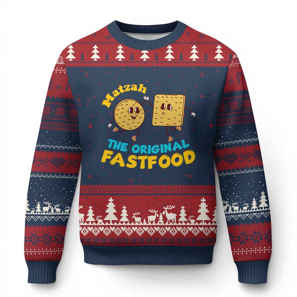 Funny Passover Matzah Ugly Christmas Sweater The Original Fast Food Seder Jewish TS02 Navy Red Print Your Wear