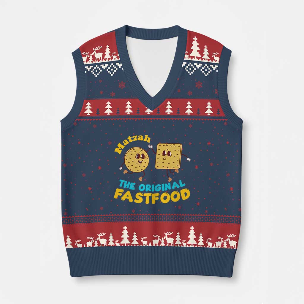 Funny Passover Matzah V-Neck Knit Sweater Vest The Original Fast Food Seder Jewish TS02 Navy Red Print Your Wear