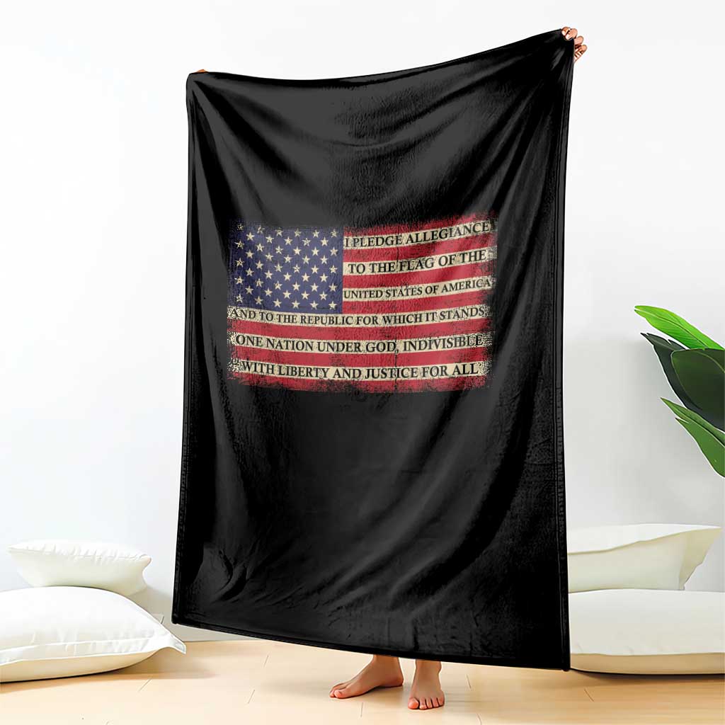 Pledge of Allegiance USA Flag Vintage Patriotic Graphic Throw Blanket One Nation Under God Liberty and Justice for All TS02 Print Your Wear
