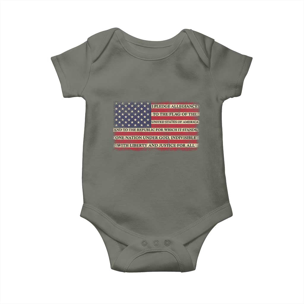 Pledge of Allegiance USA Flag Vintage Patriotic Graphic Baby Onesie One Nation Under God Liberty and Justice for All TS02 Military Green Print Your Wear