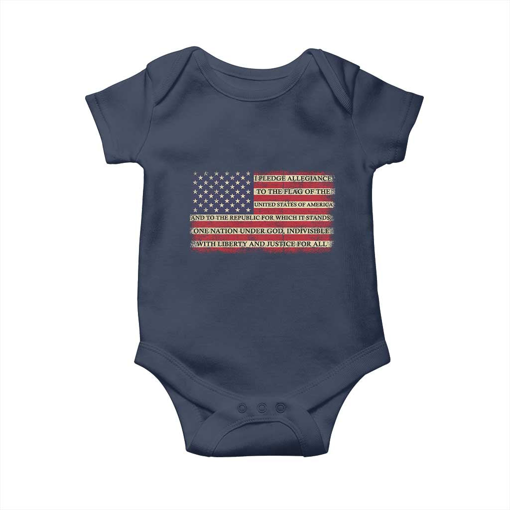 Pledge of Allegiance USA Flag Vintage Patriotic Graphic Baby Onesie One Nation Under God Liberty and Justice for All TS02 Navy Print Your Wear