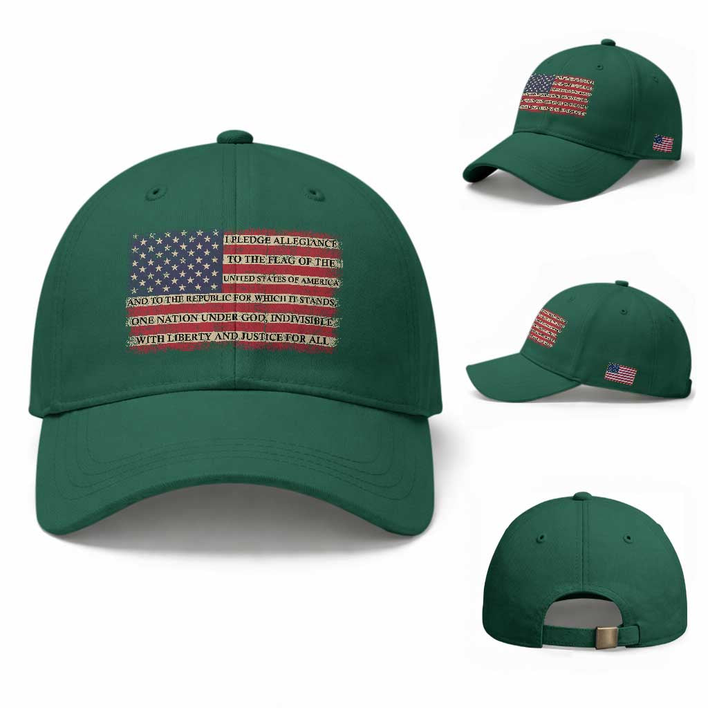Pledge of Allegiance USA Flag Vintage Patriotic Graphic Baseball Cap One Nation Under God Liberty and Justice for All TS02 Baseball Cap Universal Fit Irish Green Print Your Wear