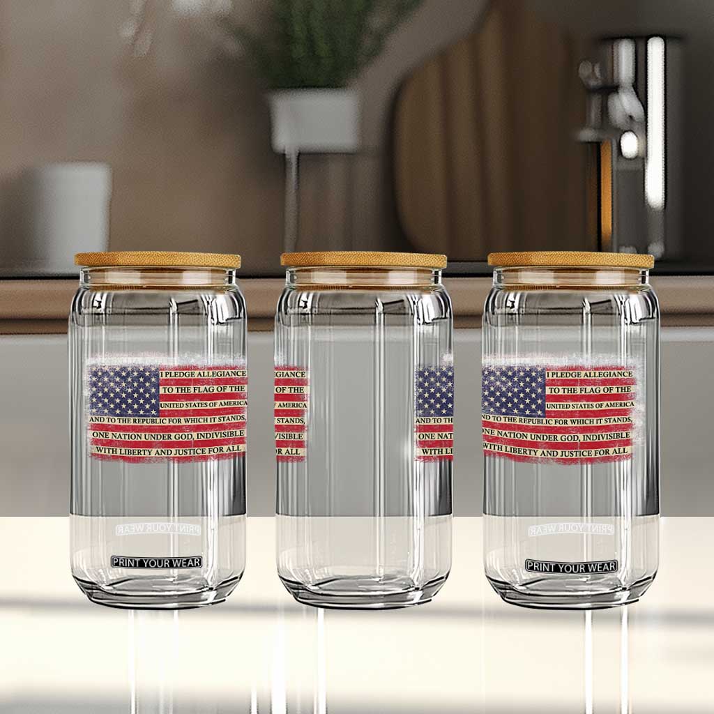 Pledge of Allegiance USA Flag Vintage Patriotic Graphic Glass Can One Nation Under God Liberty and Justice for All TS02 Print Your Wear