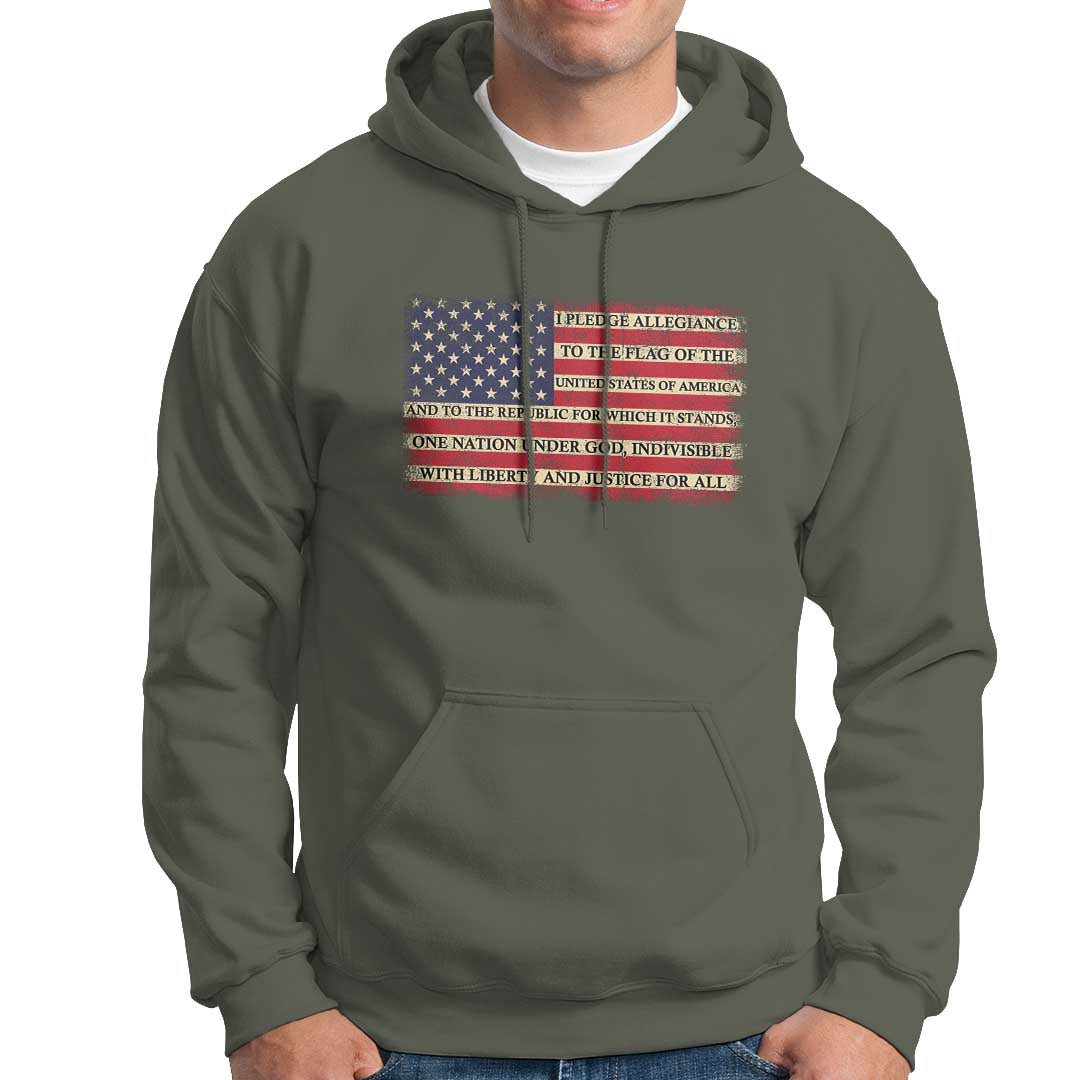 American Patriotic Hoodie I Pledge Allegiance To The Flag Of The USA One Nation Under God TS02 Military Green Printyourwear
