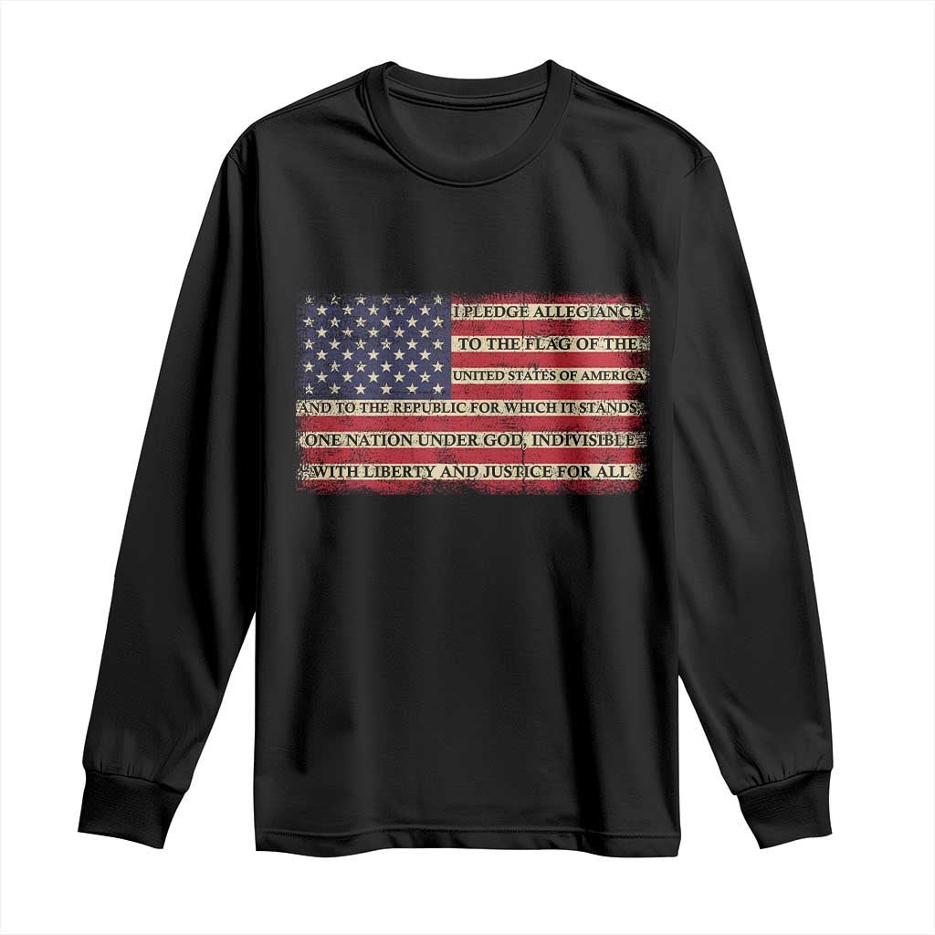 Pledge of Allegiance USA Flag Vintage Patriotic Graphic Long Sleeve Shirt One Nation Under God Liberty and Justice for All TS02 Black Print Your Wear