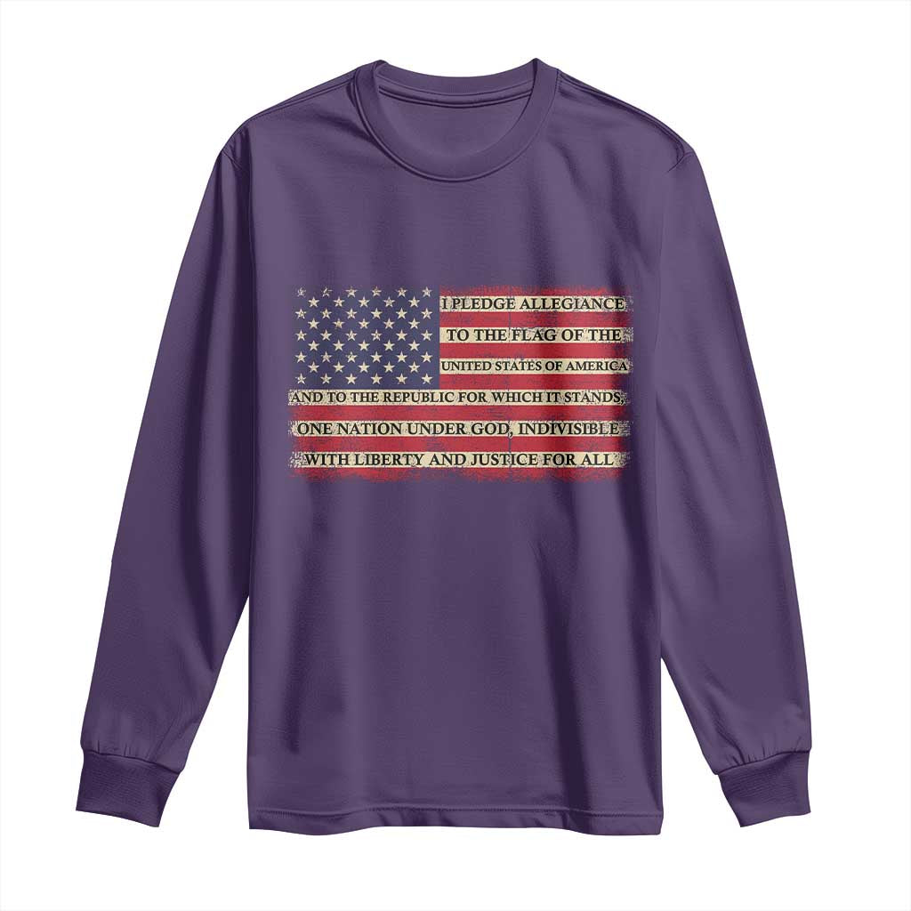 Pledge of Allegiance USA Flag Vintage Patriotic Graphic Long Sleeve Shirt One Nation Under God Liberty and Justice for All TS02 Purple Print Your Wear