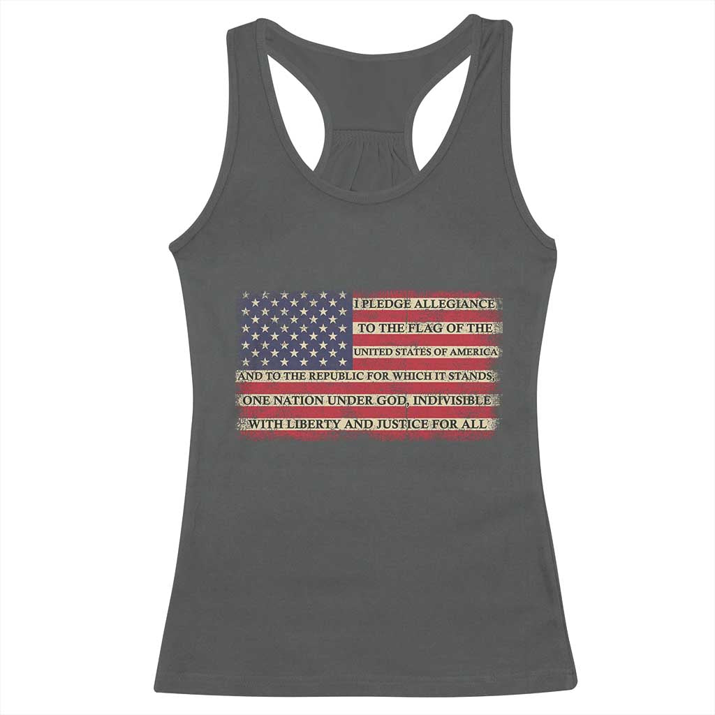 Pledge of Allegiance USA Flag Vintage Patriotic Graphic Racerback Tank Top One Nation Under God Liberty and Justice for All TS02 Dark Heather Print Your Wear