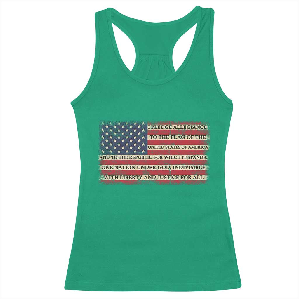 Pledge of Allegiance USA Flag Vintage Patriotic Graphic Racerback Tank Top One Nation Under God Liberty and Justice for All TS02 Irish Green Print Your Wear