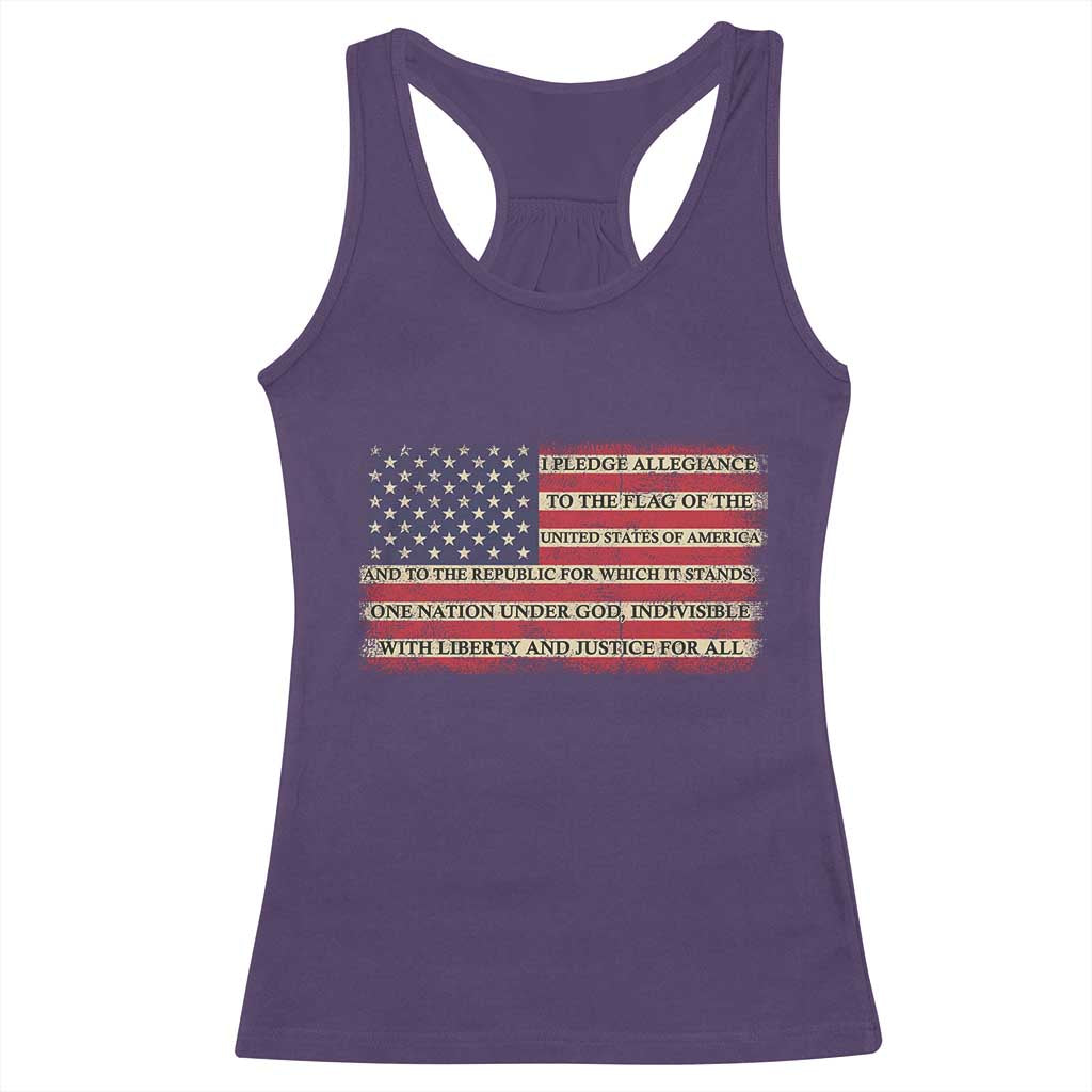 Pledge of Allegiance USA Flag Vintage Patriotic Graphic Racerback Tank Top One Nation Under God Liberty and Justice for All TS02 Purple Print Your Wear