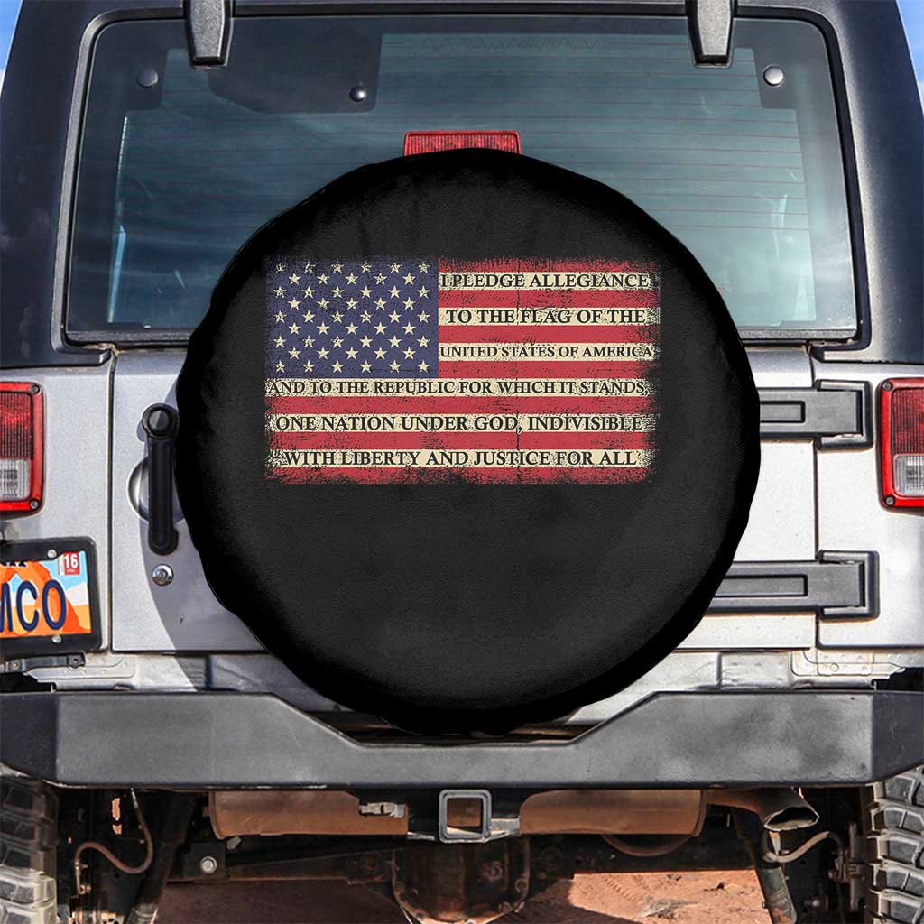 Pledge of Allegiance USA Flag Vintage Patriotic Graphic Spare Tire Cover One Nation Under God Liberty and Justice for All TS02 No hole Black Print Your Wear