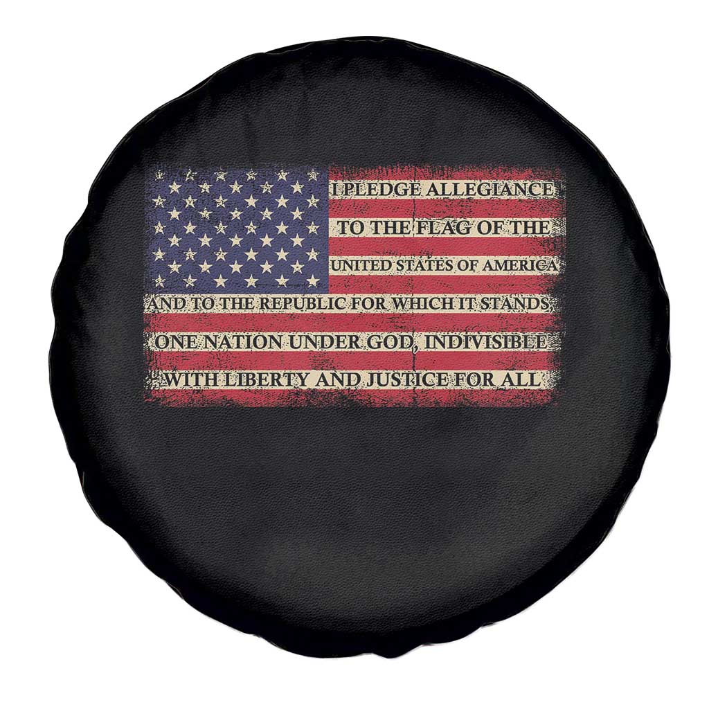 Pledge of Allegiance USA Flag Vintage Patriotic Graphic Spare Tire Cover One Nation Under God Liberty and Justice for All TS02 Print Your Wear
