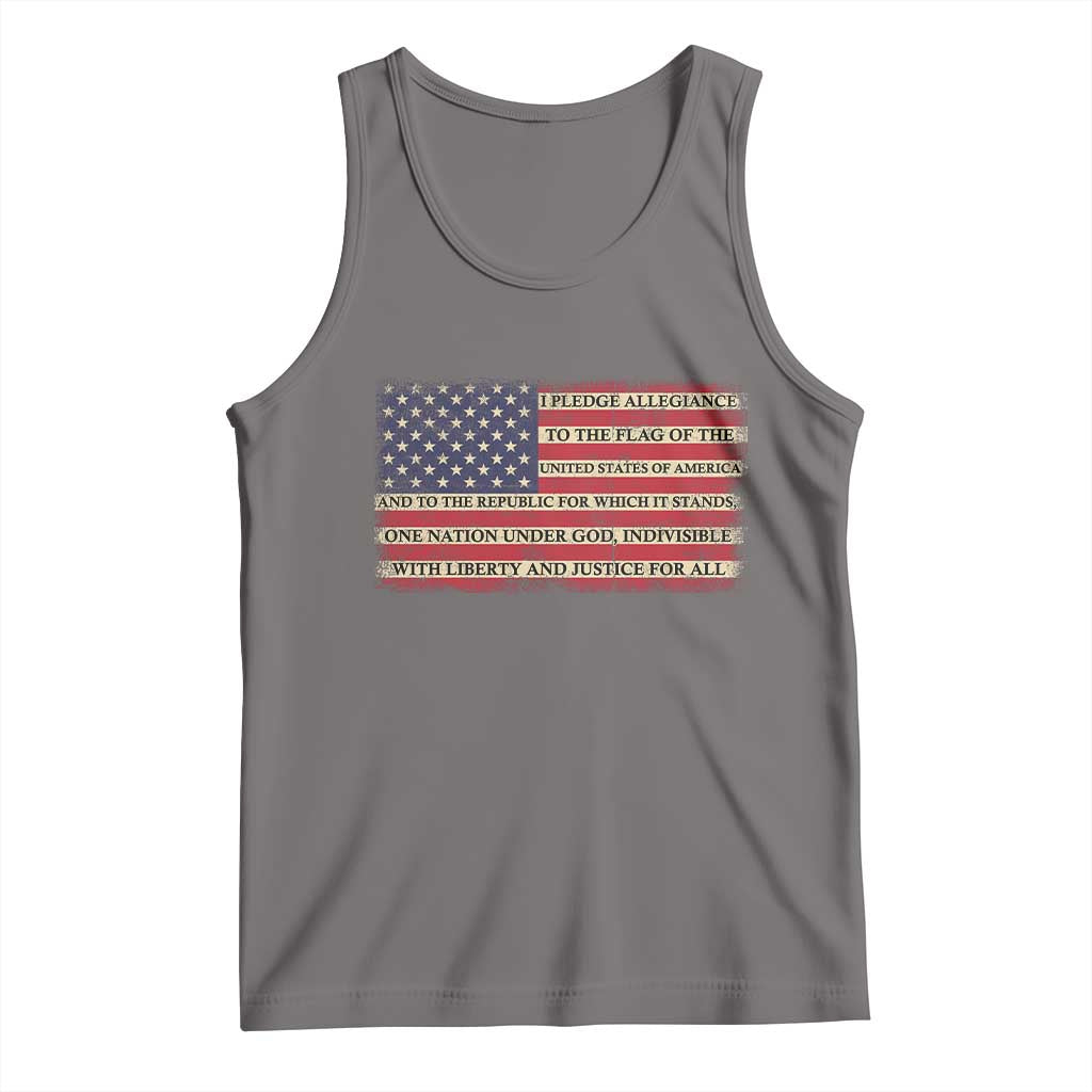 Pledge of Allegiance USA Flag Vintage Patriotic Graphic Tank Top One Nation Under God Liberty and Justice for All TS02 Deep Heather Print Your Wear