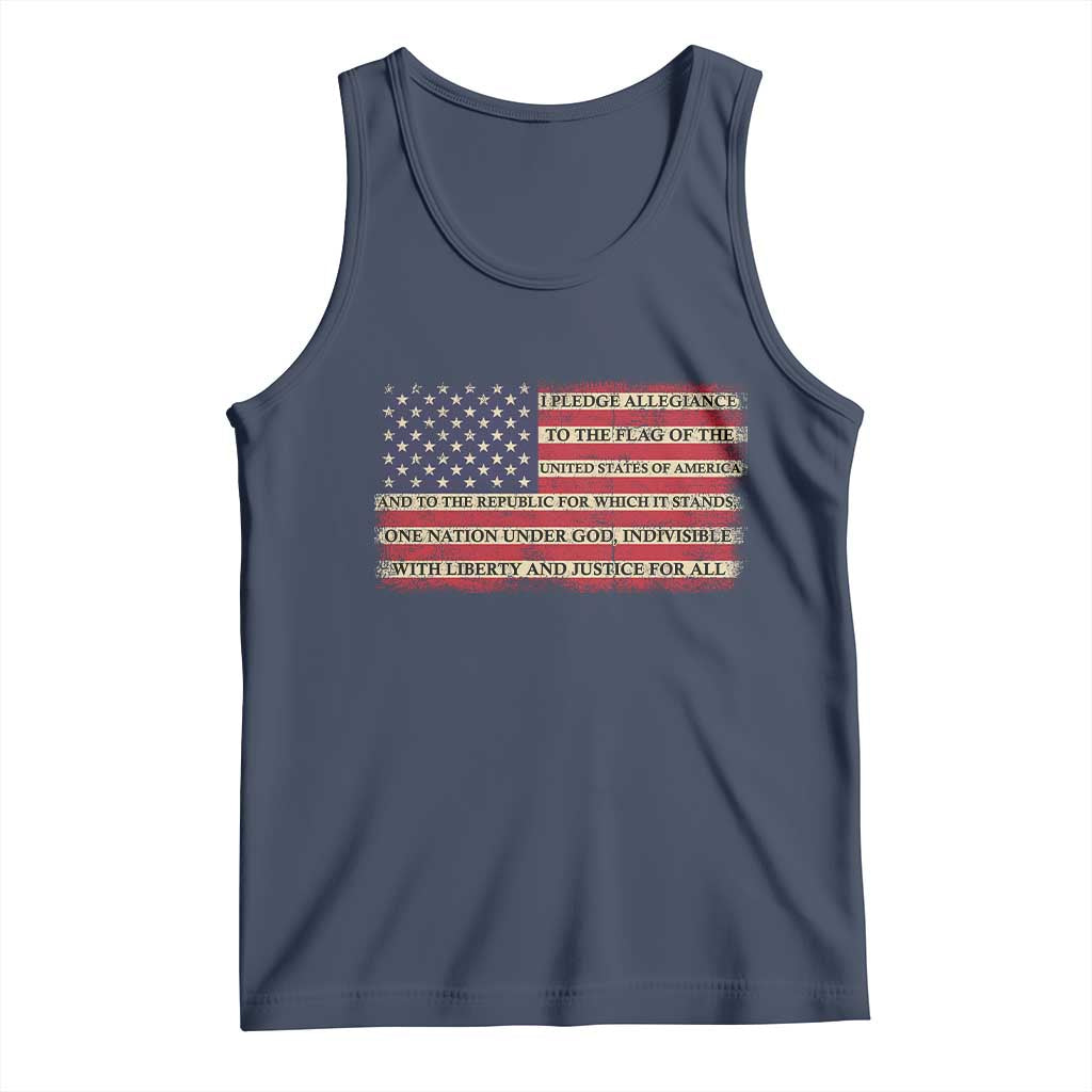 Pledge of Allegiance USA Flag Vintage Patriotic Graphic Tank Top One Nation Under God Liberty and Justice for All TS02 Navy Print Your Wear