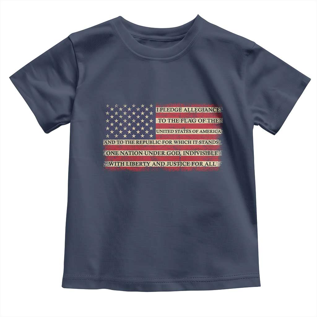 Pledge of Allegiance USA Flag Vintage Patriotic Graphic Toddler T Shirt One Nation Under God Liberty and Justice for All TS02 Navy Print Your Wear