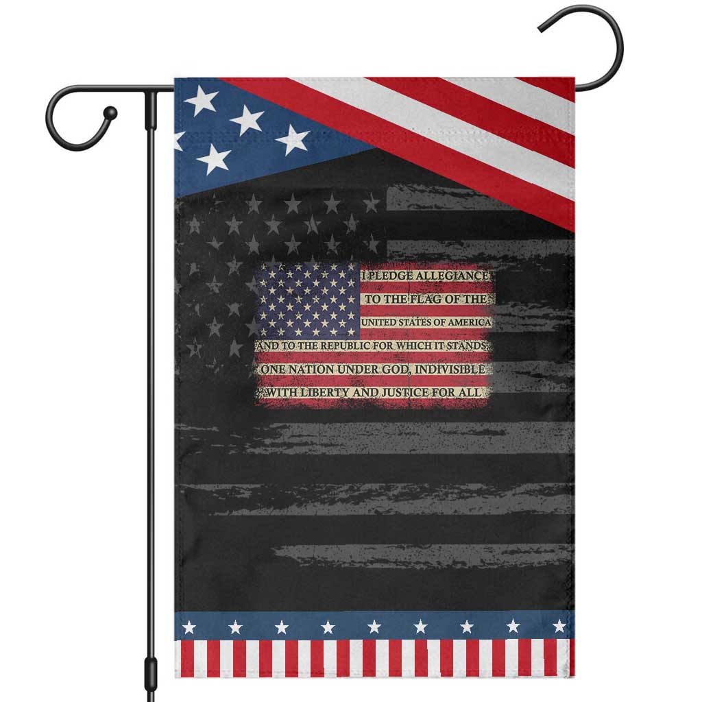 Pledge of Allegiance USA Flag Vintage Patriotic Graphic Patriotic Garden Flag One Nation Under God Liberty and Justice for All TS02 Distressed Black Blue Print Your Wear