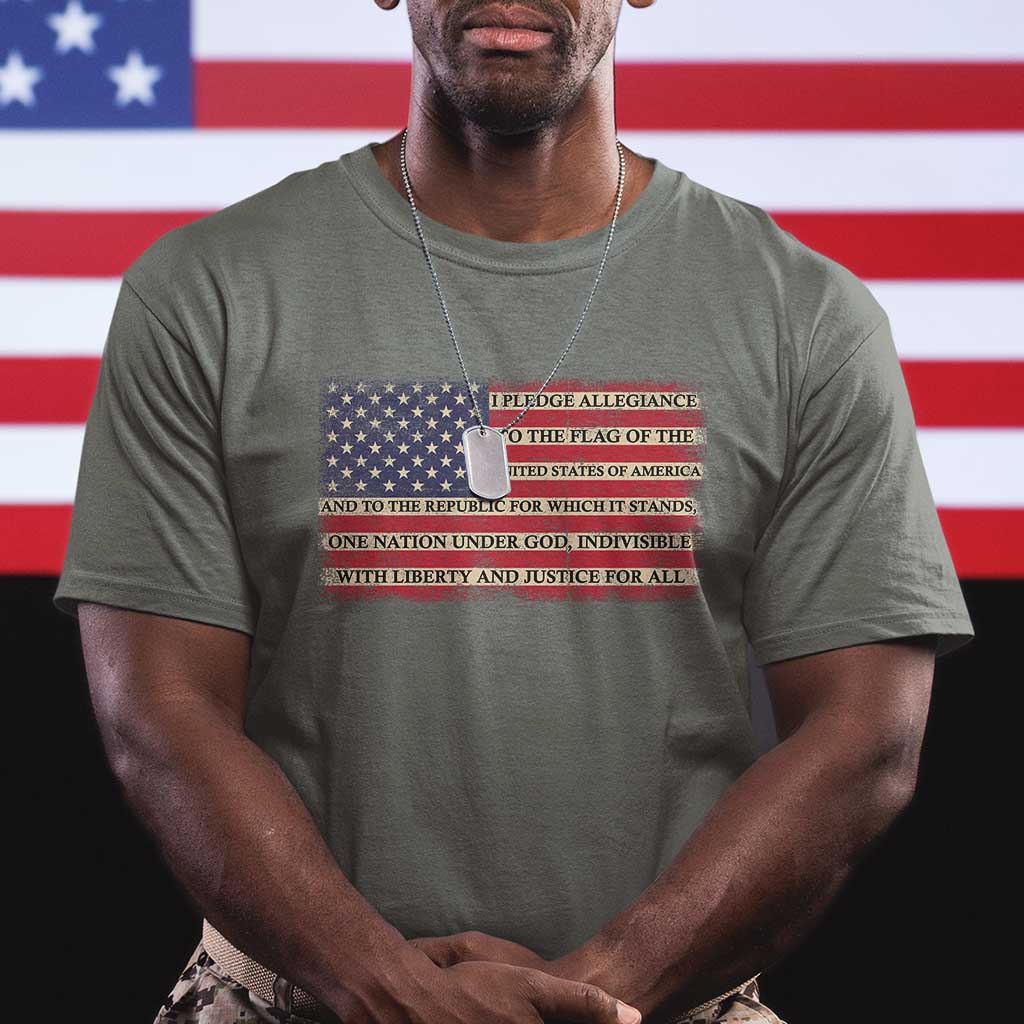 American Patriotic T Shirt - I Pledge Allegiance To The Flag USA One Nation Under God Tee TS02 Military Green Printyourwear