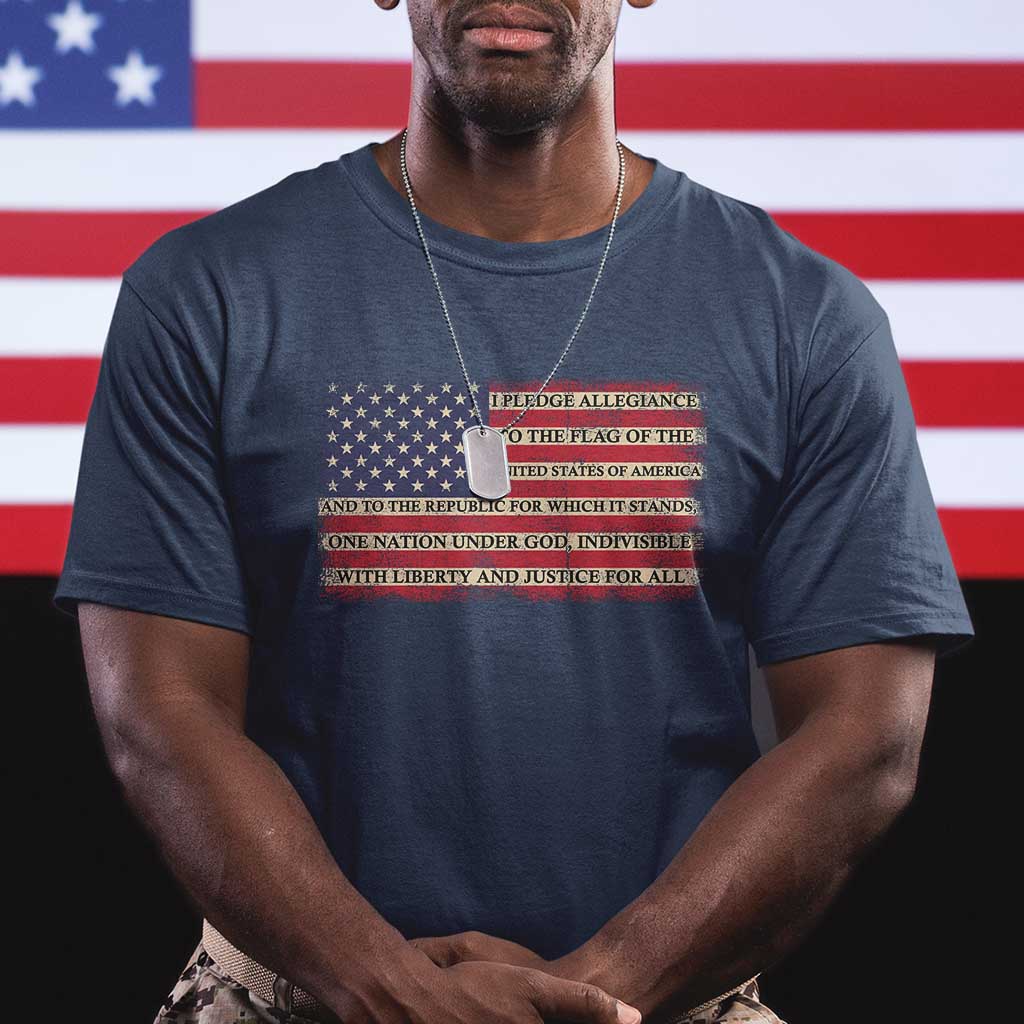 American Patriotic T Shirt - I Pledge Allegiance To The Flag USA One Nation Under God Tee TS02 Navy Printyourwear