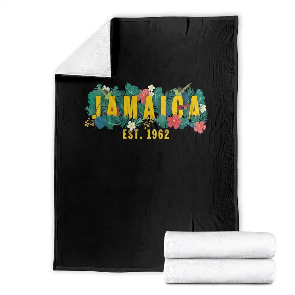 Jamaica Est 1962 Tropical Independence Throw Blanket Doctor Bird and Hibiscus Botanical Travel Souvenir TS02 Black Print Your Wear