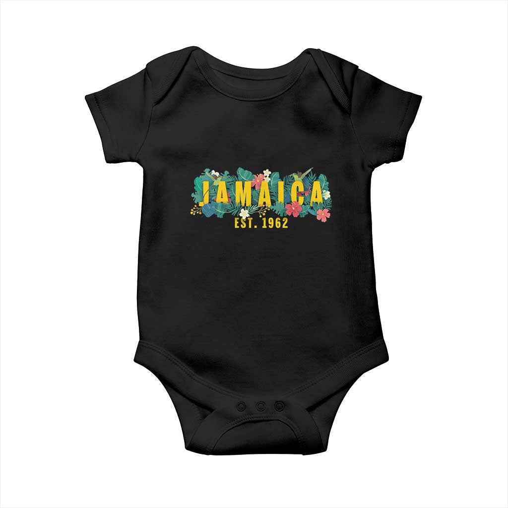 Jamaica Est 1962 Tropical Independence Baby Onesie Doctor Bird and Hibiscus Botanical Travel Souvenir TS02 Black Print Your Wear