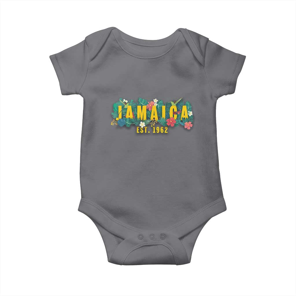 Jamaica Est 1962 Tropical Independence Baby Onesie Doctor Bird and Hibiscus Botanical Travel Souvenir TS02 Charcoal Print Your Wear