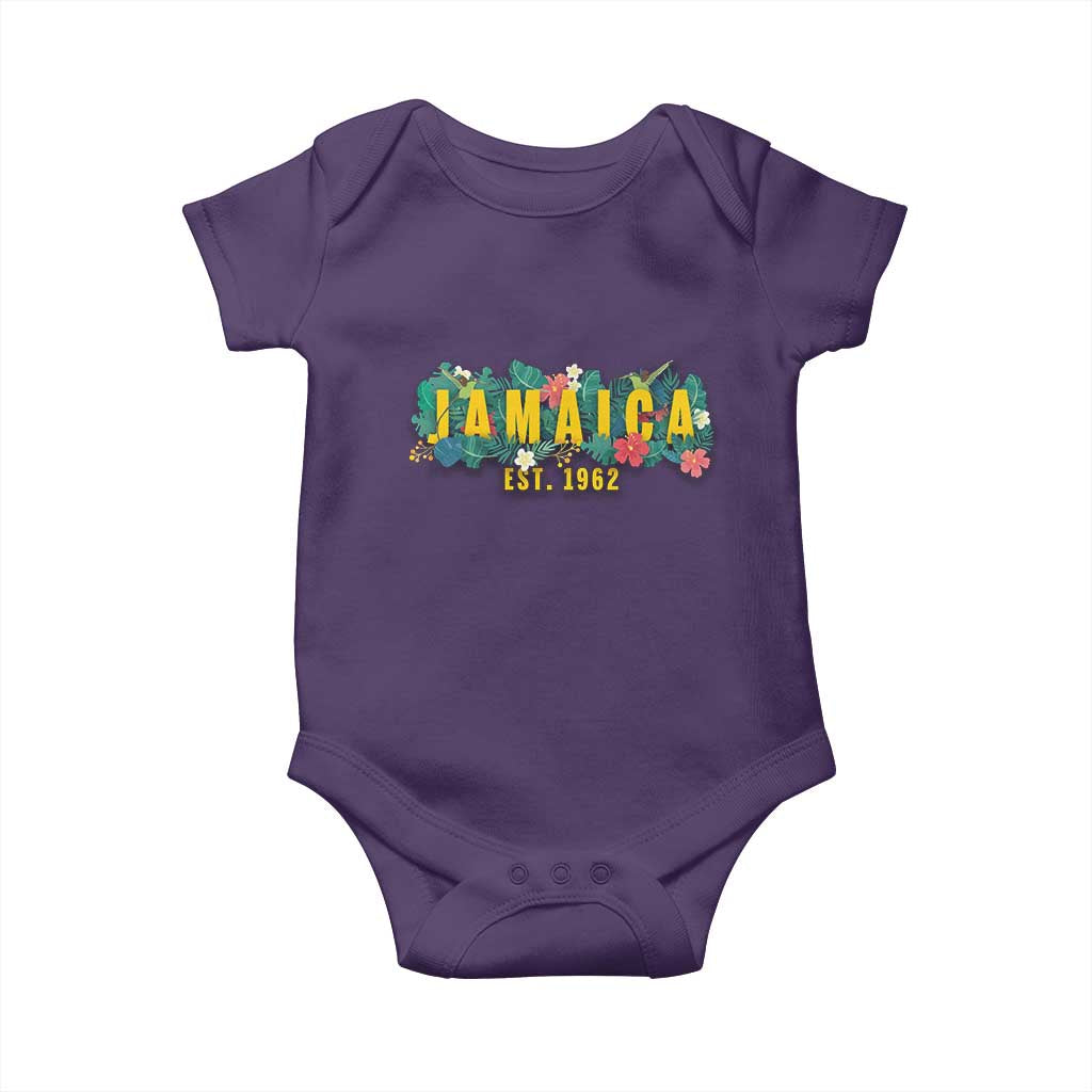 Jamaica Est 1962 Tropical Independence Baby Onesie Doctor Bird and Hibiscus Botanical Travel Souvenir TS02 Purple Print Your Wear