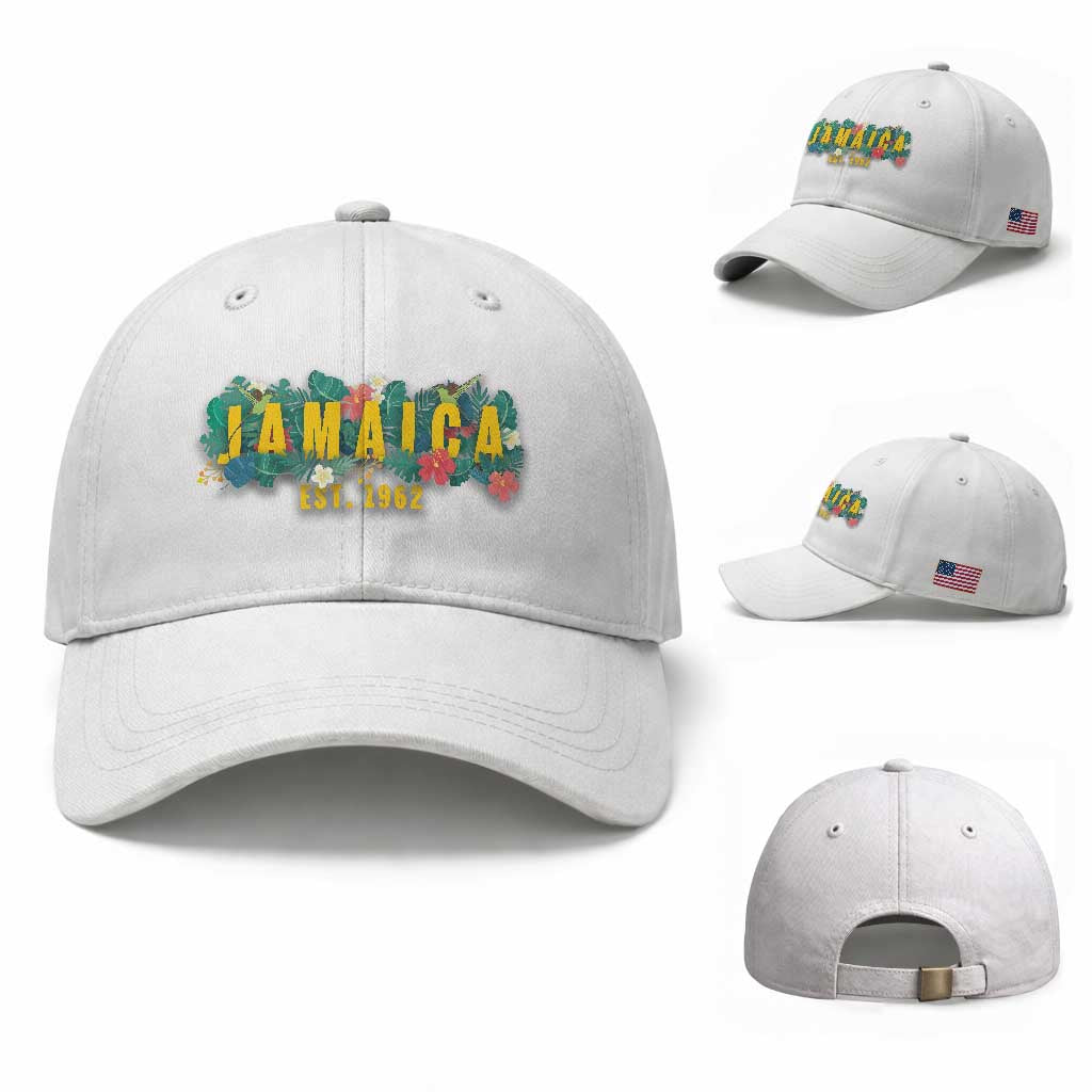 Jamaica Est 1962 Tropical Independence Baseball Cap Doctor Bird and Hibiscus Botanical Travel Souvenir TS02 Baseball Cap Universal Fit White Print Your Wear