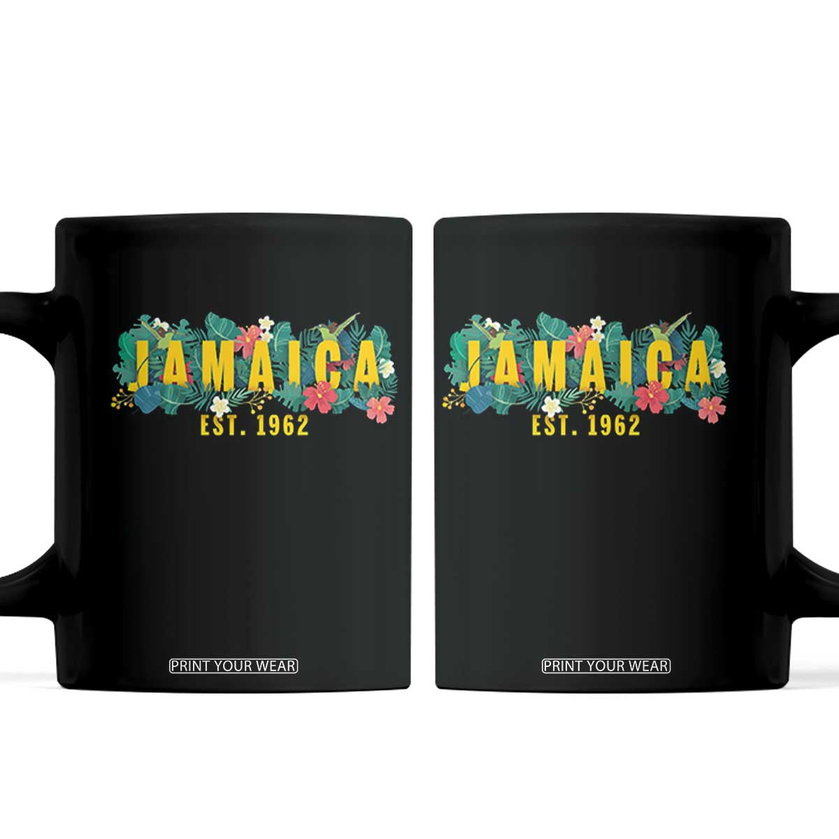 Jamaica Est 1962 Tropical Independence Coffee Mug Doctor Bird and Hibiscus Botanical Travel Souvenir TS02 Black Print Your Wear