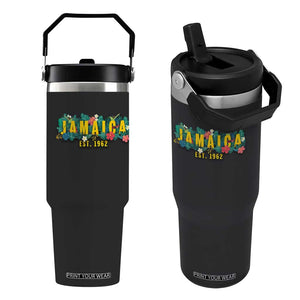 Jamaica Est 1962 Tropical Independence Flip Straw Tumbler Doctor Bird and Hibiscus Botanical Travel Souvenir TS02 One Size: 30 oz Black Print Your Wear