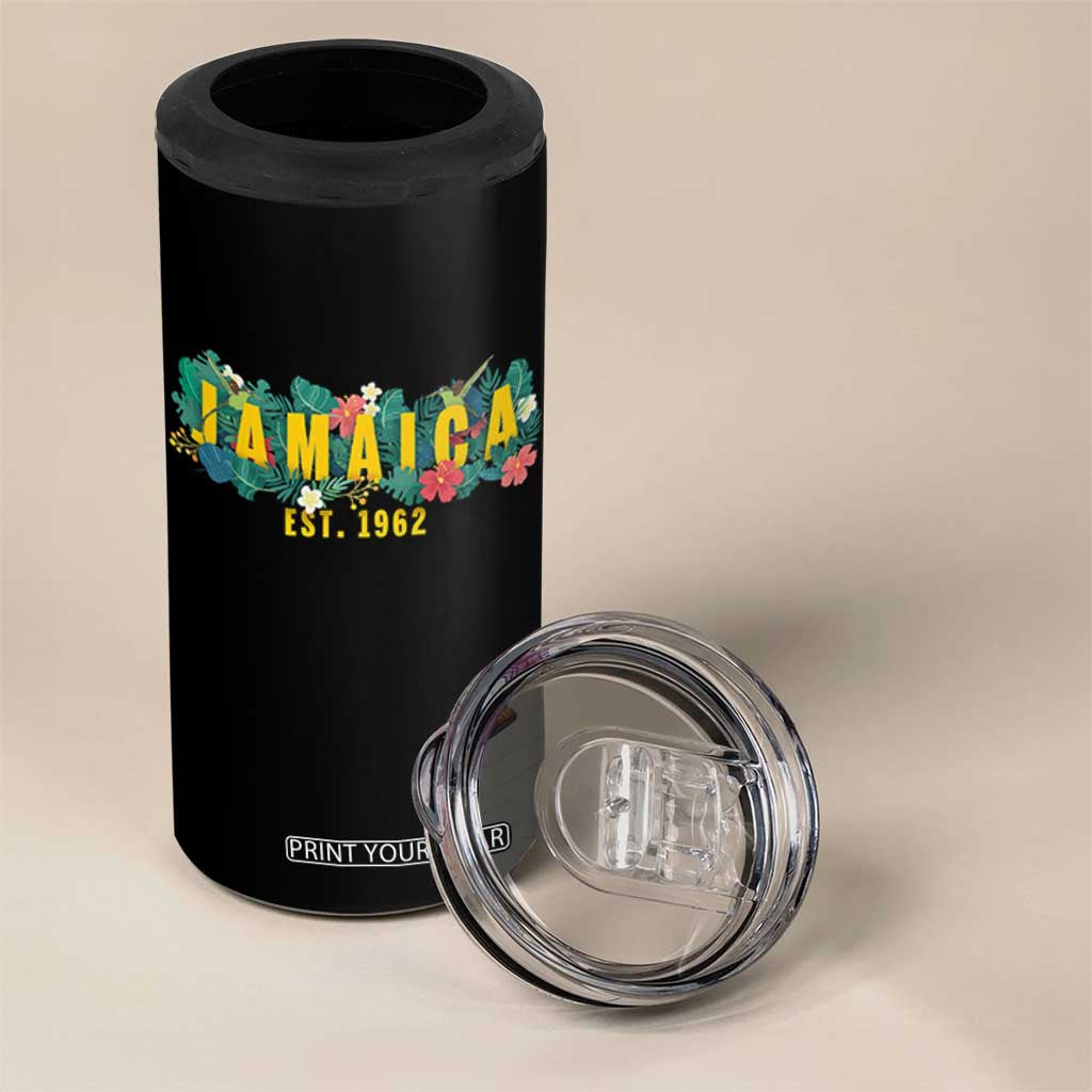 Jamaica Est 1962 Tropical Independence 4 in 1 Can Cooler Tumbler Doctor Bird and Hibiscus Botanical Travel Souvenir TS02 Print Your Wear
