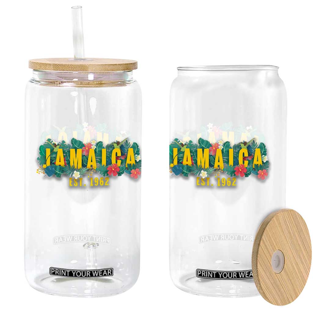 Jamaica Est 1962 Tropical Independence Glass Can Doctor Bird and Hibiscus Botanical Travel Souvenir TS02 Print Your Wear