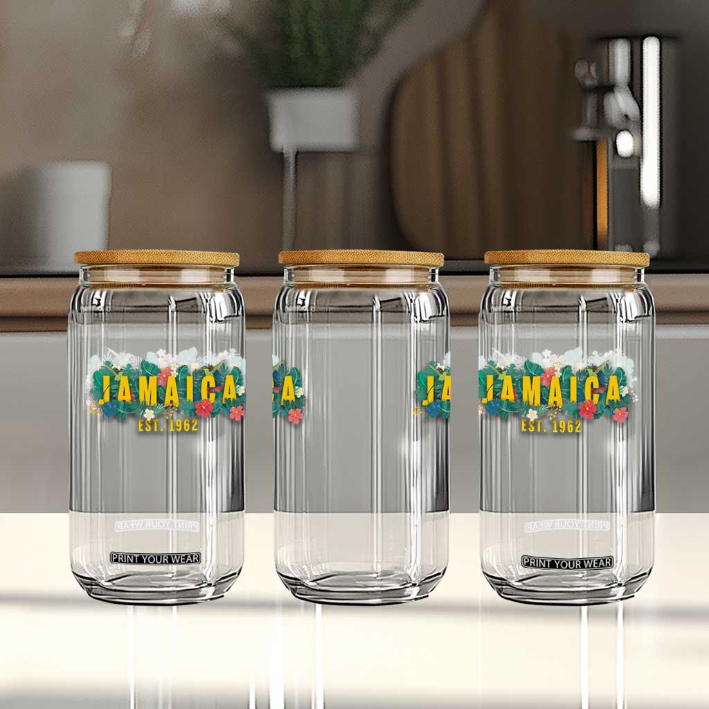 Jamaica Est 1962 Tropical Independence Glass Can Doctor Bird and Hibiscus Botanical Travel Souvenir TS02 Print Your Wear