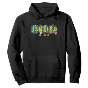Jamaica Est 1962 Tropical Independence Hoodie Doctor Bird and Hibiscus Botanical Travel Souvenir TS02 Black Print Your Wear
