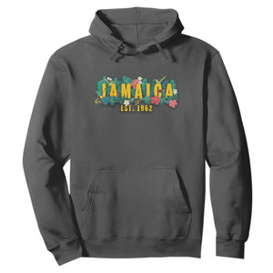 Jamaica Est 1962 Tropical Independence Hoodie Doctor Bird and Hibiscus Botanical Travel Souvenir TS02 Dark Heather Print Your Wear