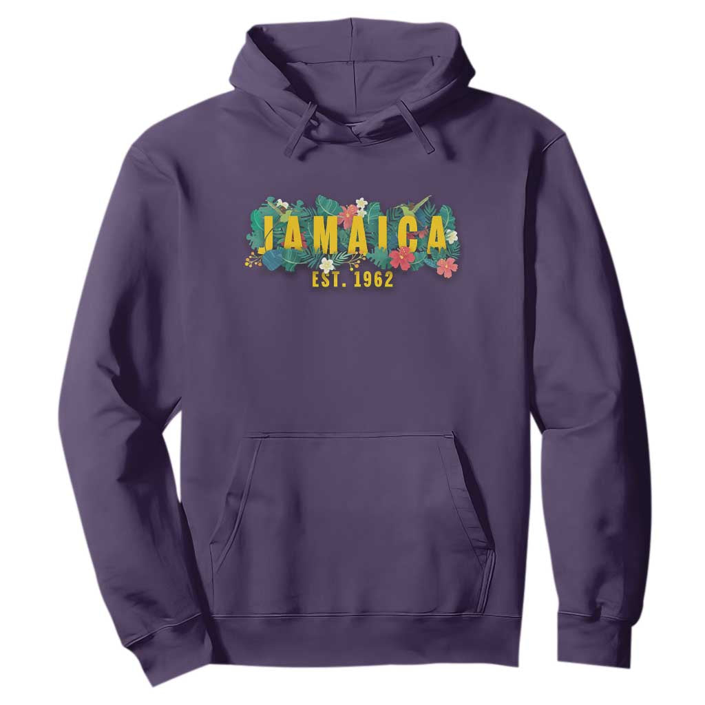 Jamaica Est 1962 Tropical Independence Hoodie Doctor Bird and Hibiscus Botanical Travel Souvenir TS02 Purple Print Your Wear