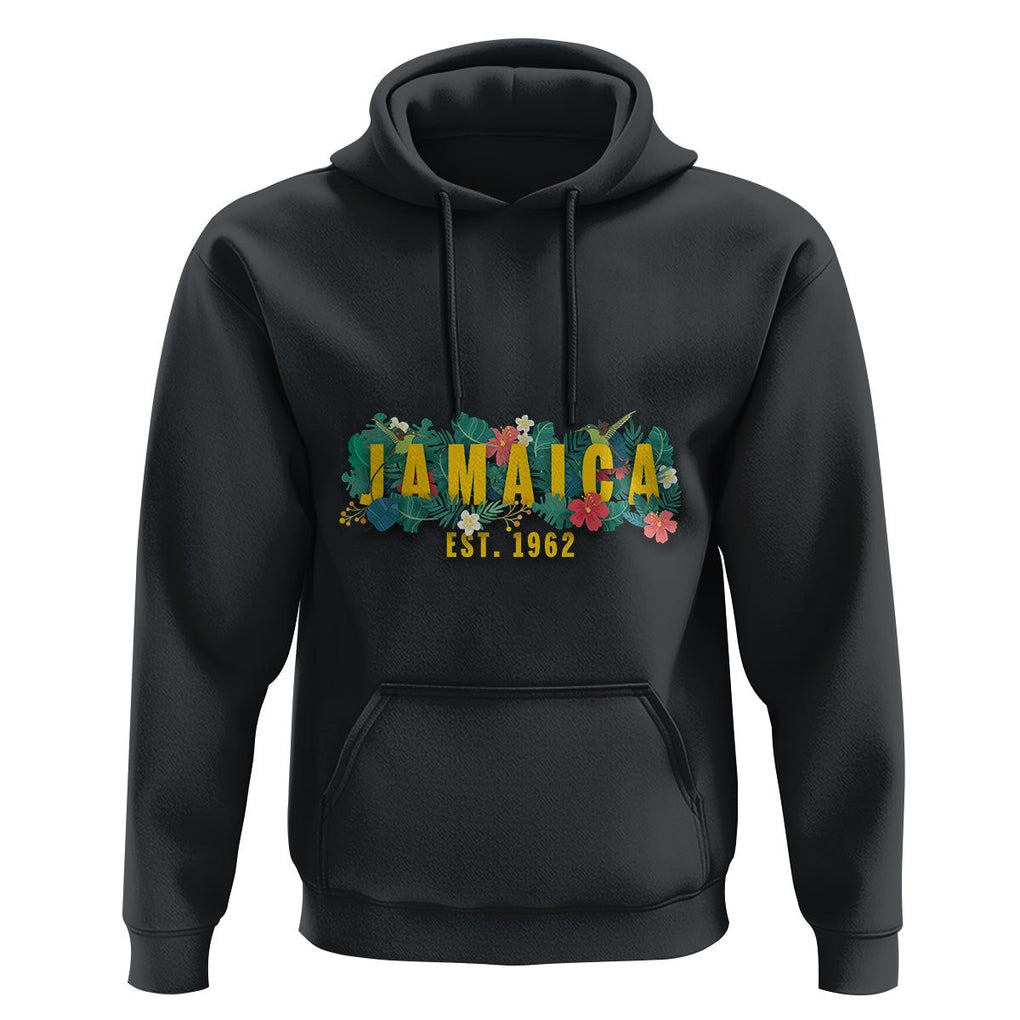 Jamaica Est 1962 Jamaican Flower Bird Travel Souvenir Hoodie TS02 Black Print Your Wear