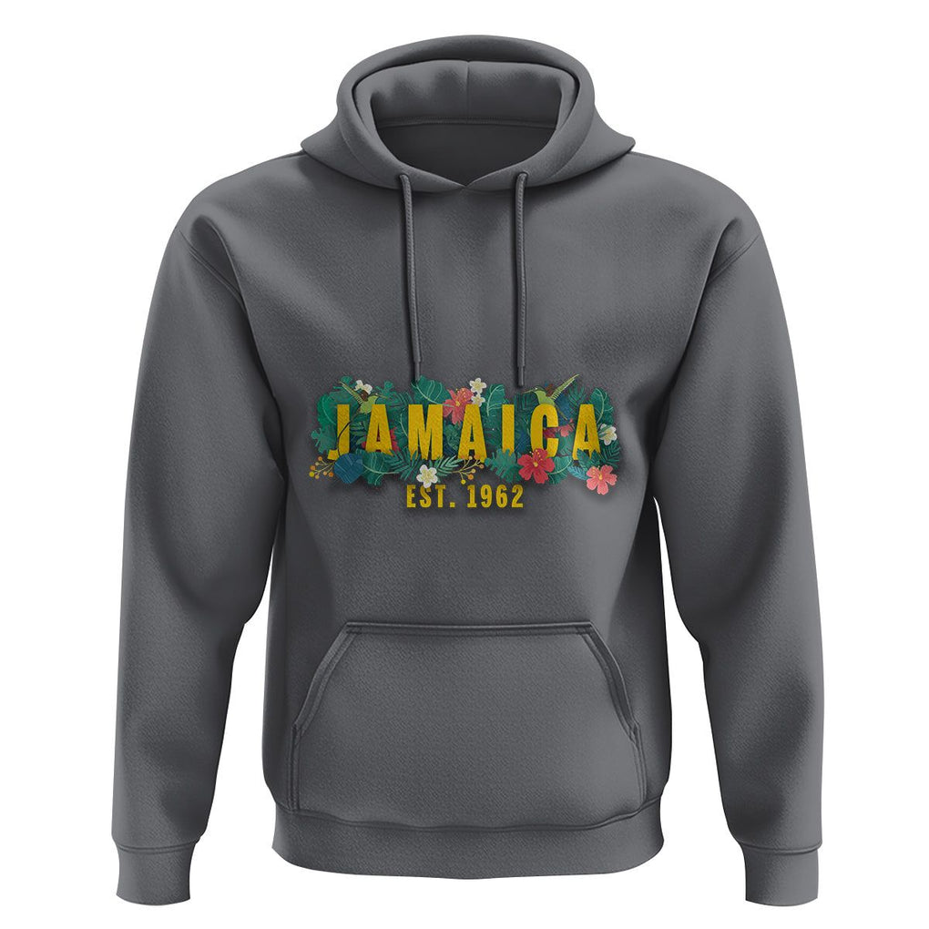Jamaica Est 1962 Jamaican Flower Bird Travel Souvenir Hoodie TS02 Charcoal Print Your Wear