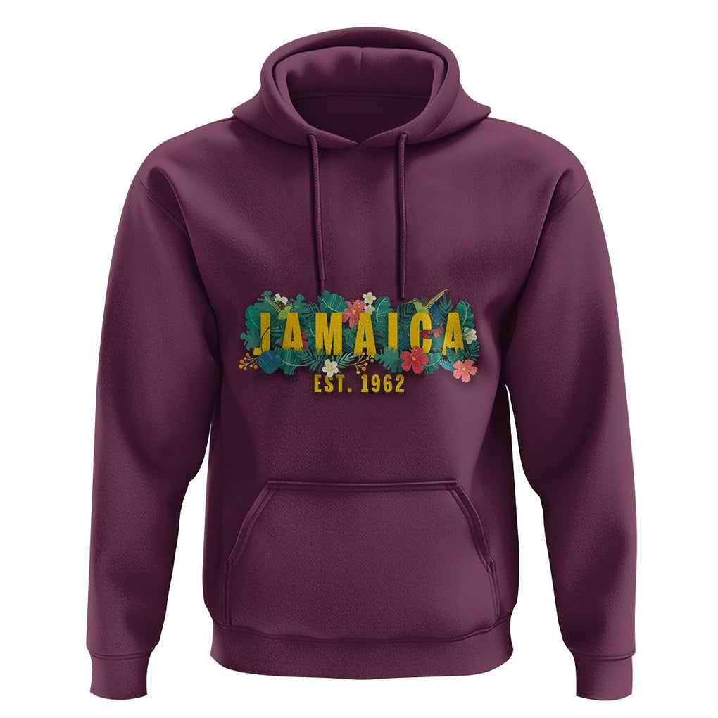 Jamaica Est 1962 Jamaican Flower Bird Travel Souvenir Hoodie TS02 Maroon Print Your Wear