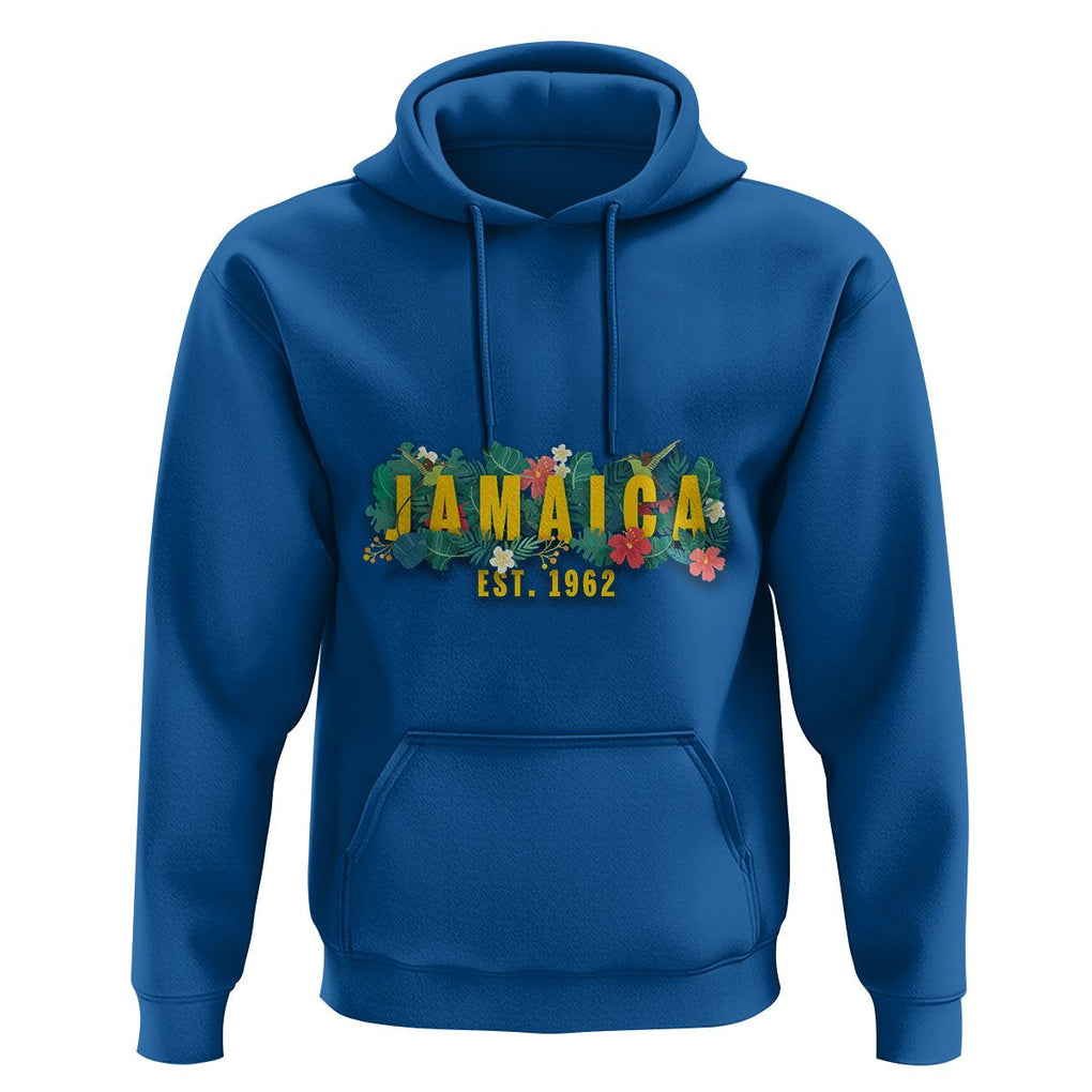 Jamaica Est 1962 Jamaican Flower Bird Travel Souvenir Hoodie TS02 Royal Blue Print Your Wear