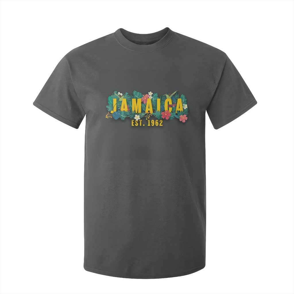 Jamaica Est 1962 Tropical Independence T Shirt For Kid Doctor Bird and Hibiscus Botanical Travel Souvenir TS02 Dark Heather Print Your Wear