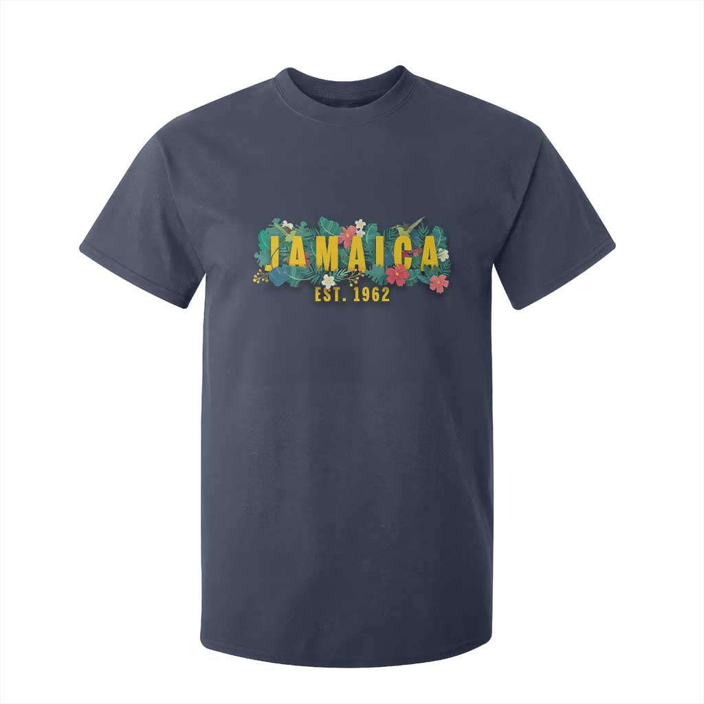 Jamaica Est 1962 Tropical Independence T Shirt For Kid Doctor Bird and Hibiscus Botanical Travel Souvenir TS02 Navy Print Your Wear