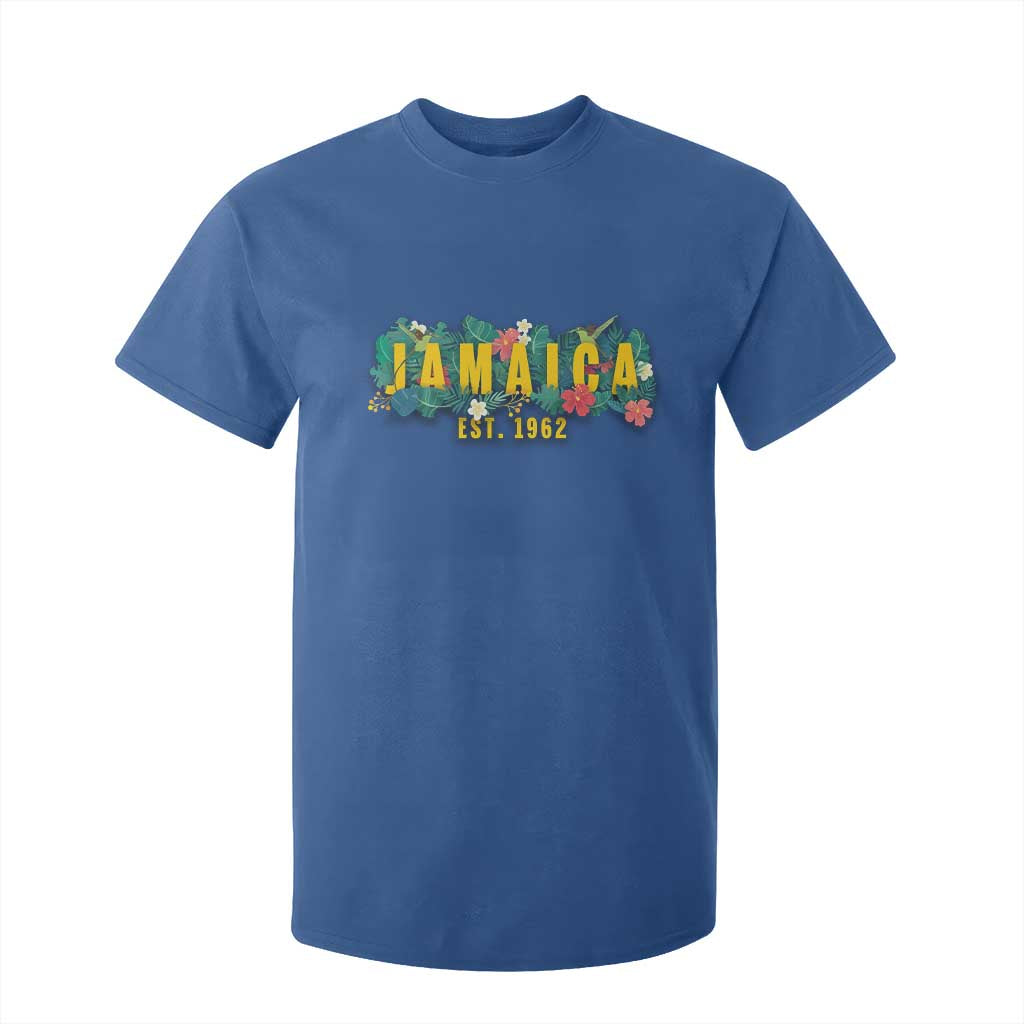 Jamaica Est 1962 Tropical Independence T Shirt For Kid Doctor Bird and Hibiscus Botanical Travel Souvenir TS02 Royal Blue Print Your Wear