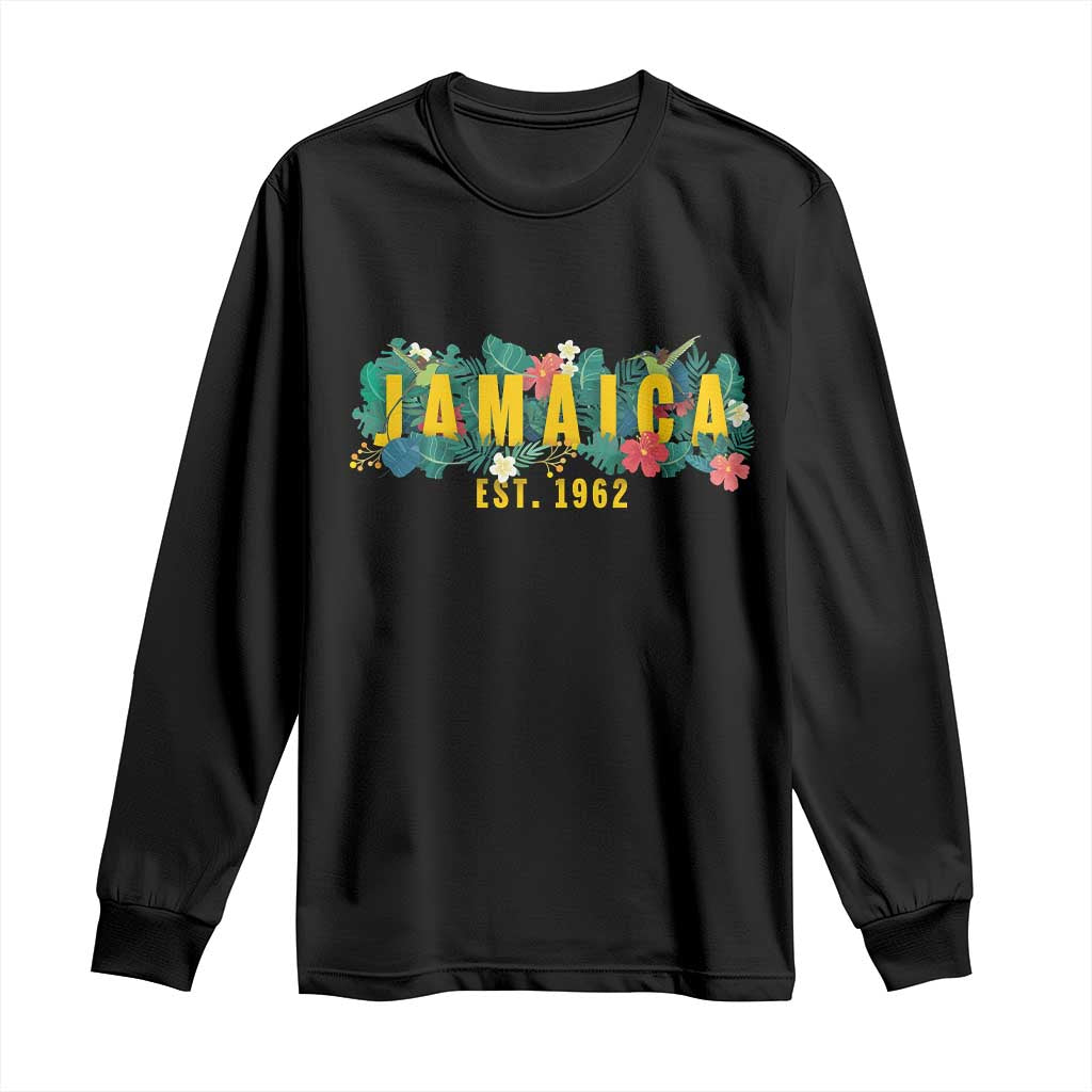 Jamaica Est 1962 Tropical Independence Long Sleeve Shirt Doctor Bird and Hibiscus Botanical Travel Souvenir TS02 Black Print Your Wear