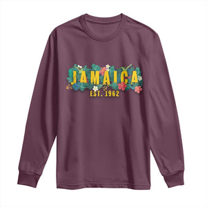Jamaica Est 1962 Tropical Independence Long Sleeve Shirt Doctor Bird and Hibiscus Botanical Travel Souvenir TS02 Maroon Print Your Wear