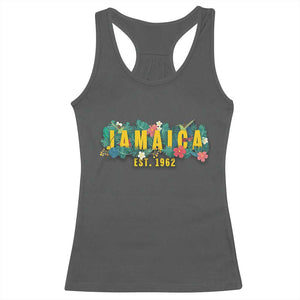 Jamaica Est 1962 Tropical Independence Racerback Tank Top Doctor Bird and Hibiscus Botanical Travel Souvenir TS02 Dark Heather Print Your Wear