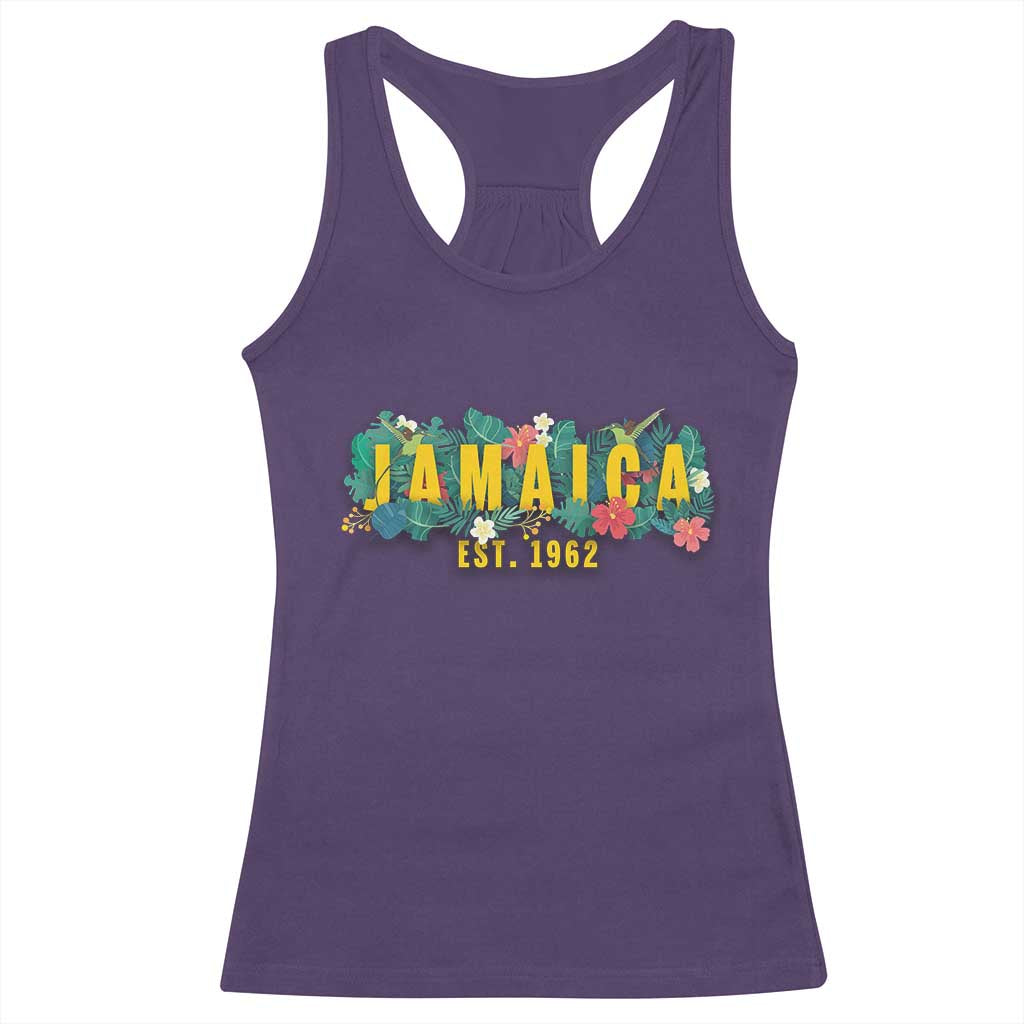 Jamaica Est 1962 Tropical Independence Racerback Tank Top Doctor Bird and Hibiscus Botanical Travel Souvenir TS02 Purple Print Your Wear