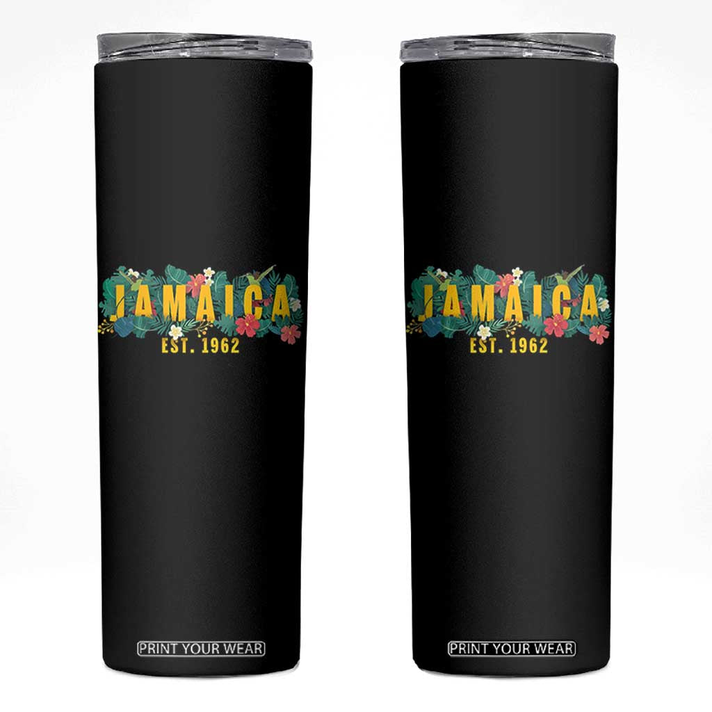 Jamaica Est 1962 Tropical Independence Skinny Tumbler Doctor Bird and Hibiscus Botanical Travel Souvenir TS02 Black Print Your Wear