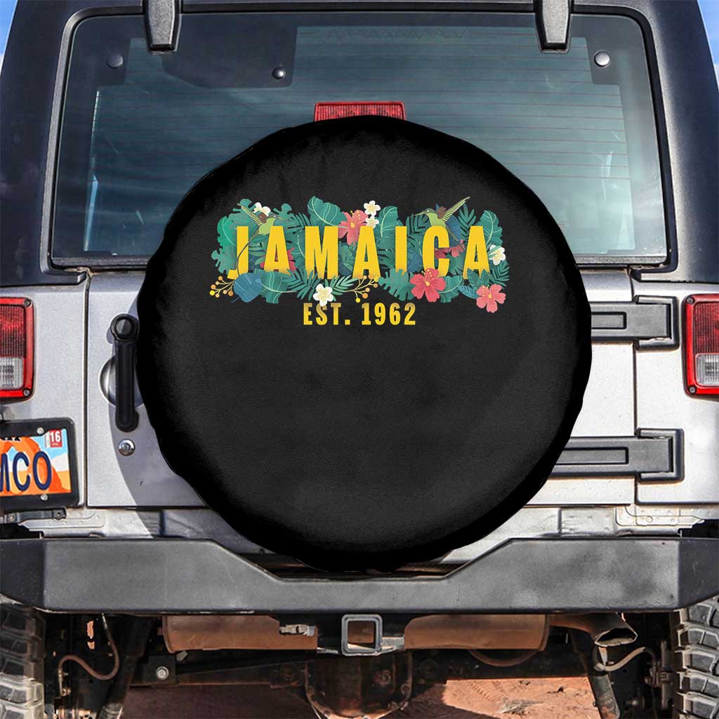 Jamaica Est 1962 Tropical Independence Spare Tire Cover Doctor Bird and Hibiscus Botanical Travel Souvenir TS02 No hole Black Print Your Wear