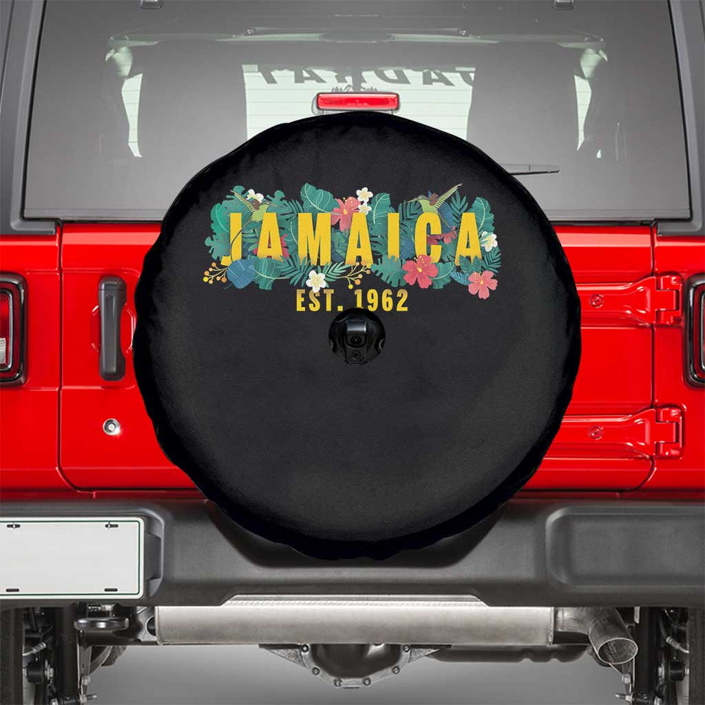 Jamaica Est 1962 Tropical Independence Spare Tire Cover Doctor Bird and Hibiscus Botanical Travel Souvenir TS02 Black Print Your Wear
