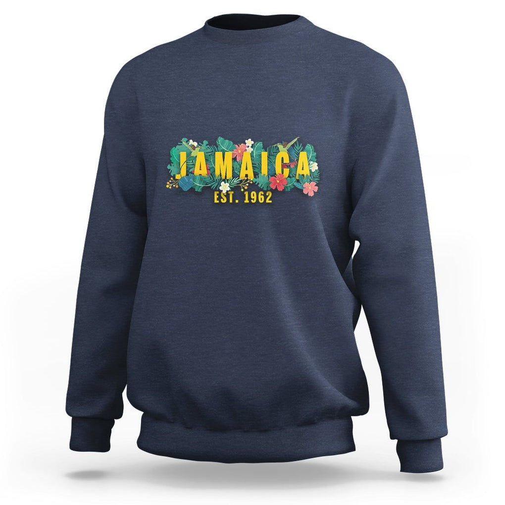 Jamaica Est 1962 Jamaican Flower Bird Travel Souvenir Sweatshirt TS02 Navy Print Your Wear